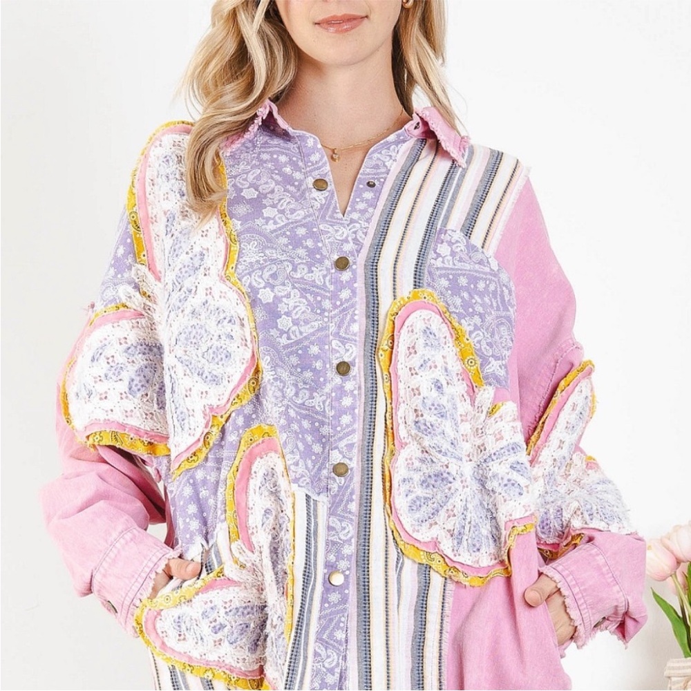 Blue Velvet Women's Lavender & Pink Patchwork Button-Down Shirt/Jacket